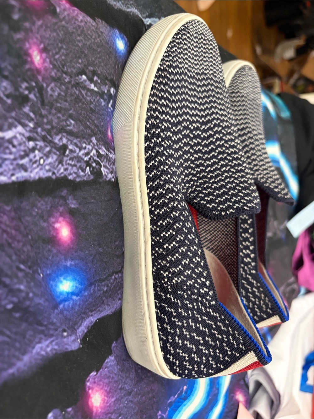 Rothy’s Textured Navy & White Slip-On Sneakers size 5 - Picture 3 of 6